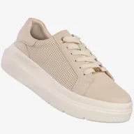 Półbuty damskie - Sneakersy Damskie Skórzane Buty Na Platformie Półbuty Beżowe Filippo Beżowy 39 - miniaturka - grafika 1