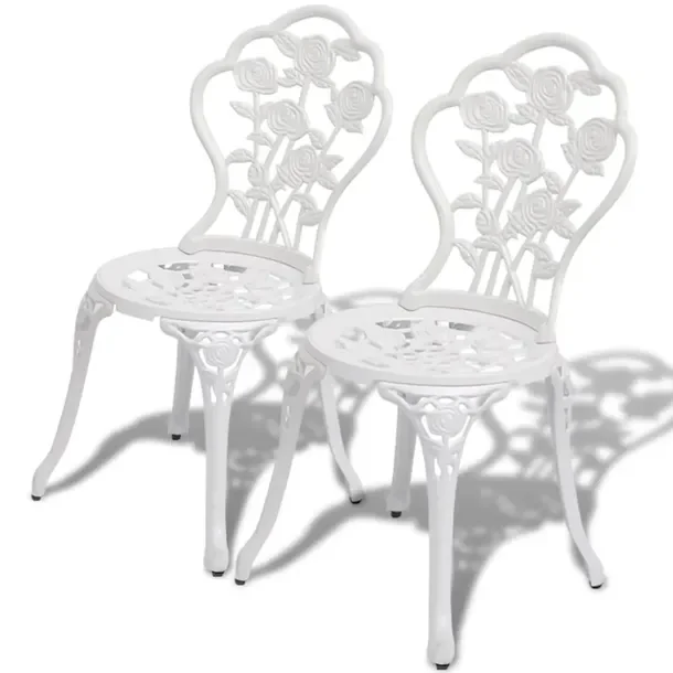 Zestaw 2 Białych Krzeseł Bistro z Aluminium, 41x49x81,5 cm, Wzór Kwiatow