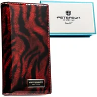 Portfele - Pionowy duży czerwony portfel damski z modnym wzorem lakierowany na suwak i klips magnetyczny PETERSON portfel typu piórnik skóra naturalna - miniaturka - grafika 1