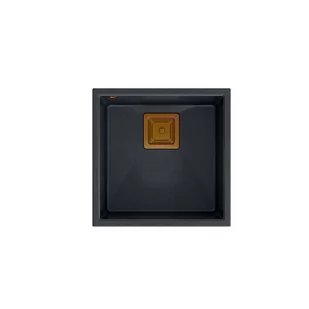 QUADRON Zlewozmywak granitowy jednokomorowy podwieszany 42 42 22,5 cm DAVID 40 czarny metalik z miedzianym odpływem HQD4242U8-C1 - Zlewozmywaki - miniaturka - grafika 1