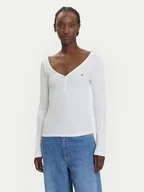 Bluzki damskie - Tommy Jeans Bluzka Henley DW0DW20903 Biały Slim Fit - miniaturka - grafika 1
