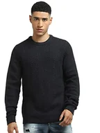 Bluzy męskie - Jack&Jones JJSTANFORD męska bluza z dzianiny z okrągłym dekoltem, czarna granatowa, M, Black Navy, M - miniaturka - grafika 1