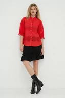 Koszule damskie - Bruuns Bazaar koszula bawełniana damska kolor czerwony regular ze stójką - miniaturka - grafika 1