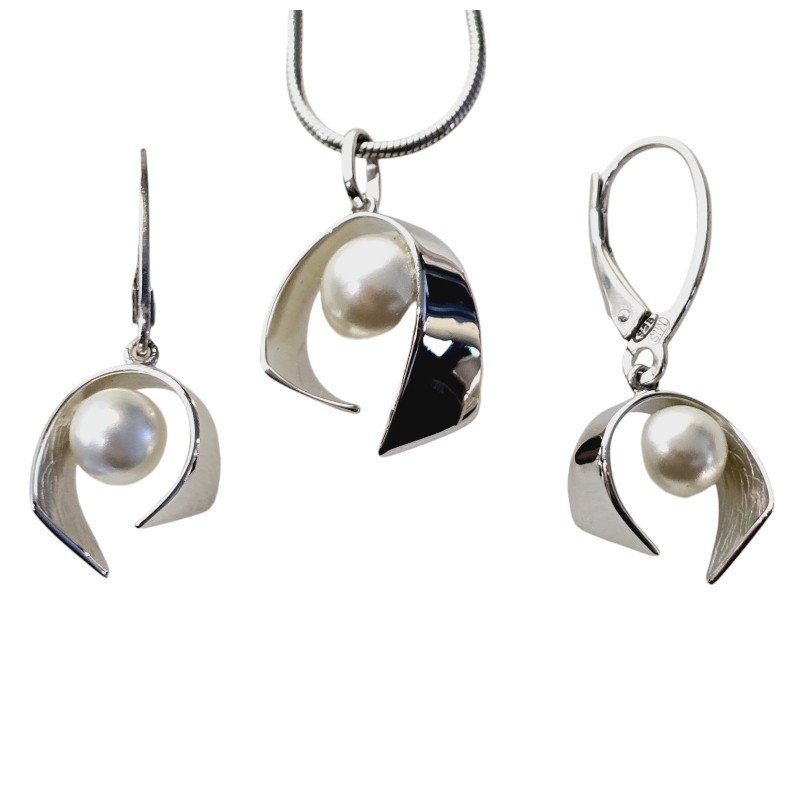 ankabizuteria.pl Piękny komplet srebrny z perełką - KLASYCZNA ELEGANC