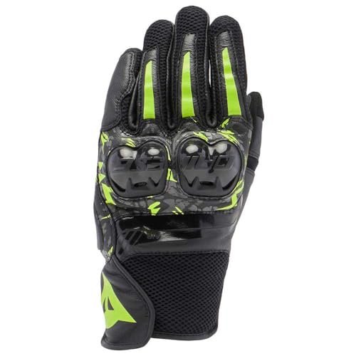 DAINESE Mig 3 Unisex Gloves, skórzane rękawice motocyklowe, ochraniacze na nogi, kompatybilne z ekranem dotykowym, uniseks, czarny/antracytowy/żółty neonowy, XXS