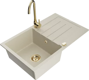 Mexen Bruno zlewozmywak granitowy 1-komorowy z ociekaczem i baterią kuchenną Telma, beżowy - 6513-69-670200-50 - Zlewozmywaki z baterią - miniaturka - grafika 1