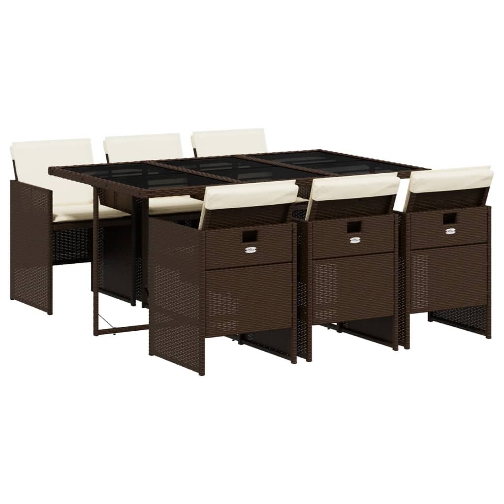 vidaXL 7-częściowy ogrodowy zestaw jadalniany z poduszkami z brązowego polirattanu