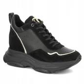 Sneakersy damskie - CZARNE SNEAKERSY CARINII B9061-H20-J23 SKÓRA KOTURN R.37 - miniaturka - grafika 1