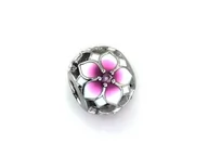 Wisiorki - Zawieszka srebrna charms beads kolorowe emaliowane kwiatki - miniaturka - grafika 1
