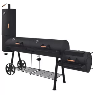 vidaXL Grill węglowy z wędzarnią i dolną półką, czarny, solidny, XXXL - Grille - miniaturka - grafika 1