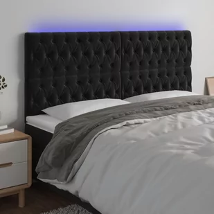 vidaXL Zagłówek do łóżka z LED, czarny, 180x7x118/128 cm, aksamit - Inne meble do sypialni - miniaturka - grafika 1