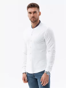 Koszula męska dzianinowa z długim rękawem - biała V1 K542 - Koszule męskie - miniaturka - grafika 1