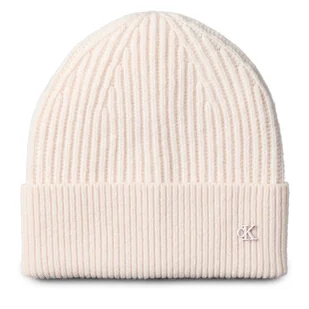 Czapka Calvin Klein Ck Metal Wool Beanie LV04D8032G Écru - Czapki damskie - miniaturka - grafika 1