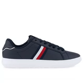 Buty sportowe męskie - Buty Tommy Hilfiger Corporate Leather Cup Stripes FM0FM04732-DW5 - granatowe - grafika 1