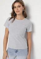 Koszulki i topy damskie - Szary Klasyczny T-shirt z Bawełny Lorali - miniaturka - grafika 1