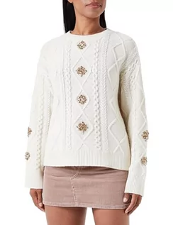 Swetry damskie - Replay Sweter damski z krótkim rękawem, 562 Chalk, M - grafika 1