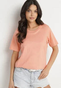 Różowy Bawełniany Klasyczny T-shirt Fevarene - Koszulki i topy damskie - miniaturka - grafika 1