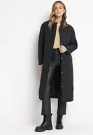 Płaszcze damskie - Czarny Długi Płaszcz Kurtka z Kołnierzem i Pikowaniem Semere - miniaturka - grafika 1