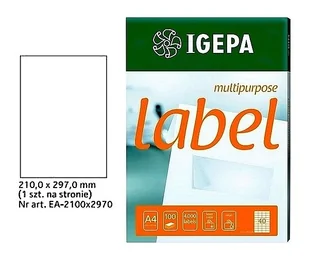 Igepa Etykiety samoprzylepne 210,0 x 297,0 mm (1 etykieta / str.) (EA-2100X2970) - Etykiety do drukarek - miniaturka - grafika 2