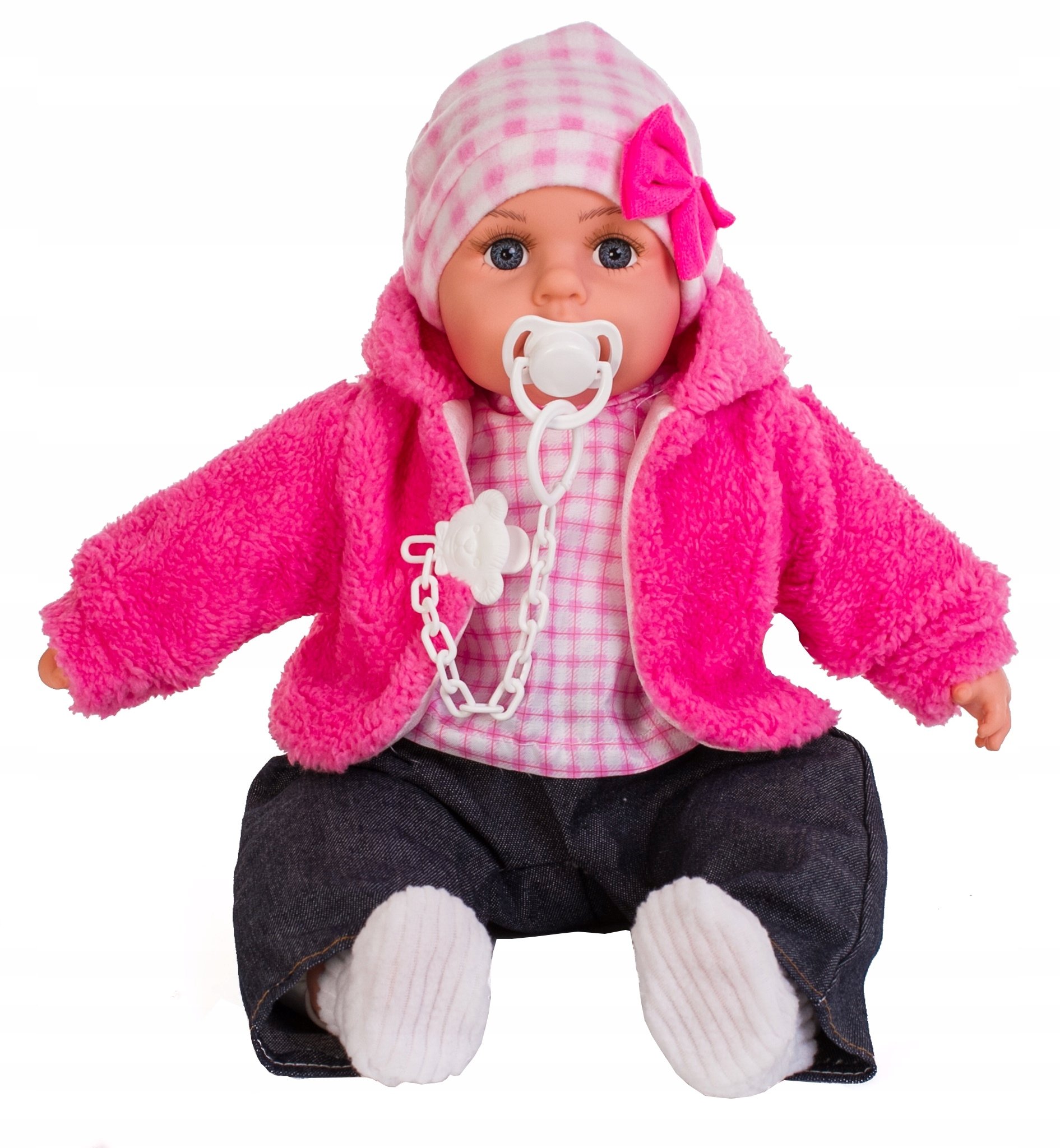 Lalka bobas interaktywna 45 cm mówi śpiewa zestaw Pampers butelki smoczek