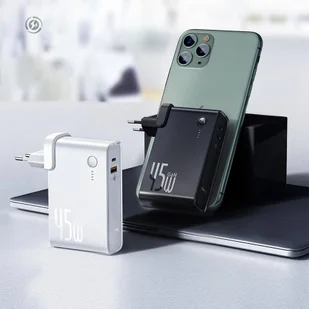 Baseus GaN power bank 10000 mAh ładowarka sieciowa PPS 45 W USB / USB Typ C Quick Charge 3.0 Power Delivery (azotek galu) + kabel USB Typ C 1 m biały (PPNLD-C02) - Ładowarki do telefonów - miniaturka - grafika 9