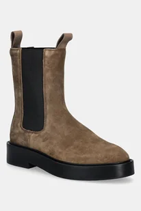 Calvin Klein sztyblety zamszowe CONVAVE WELT CHESEA SUEDE damskie kolor brązowy na płaskim obcasie YW0YW01969 - Botki damskie - miniaturka - grafika 1