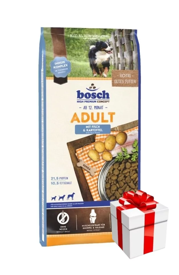 Bosch Petfood Adult Fish & Potato, ryba i ziemniak (nowa receptura) 15kg + Niespodzianka dla psa GRATIS