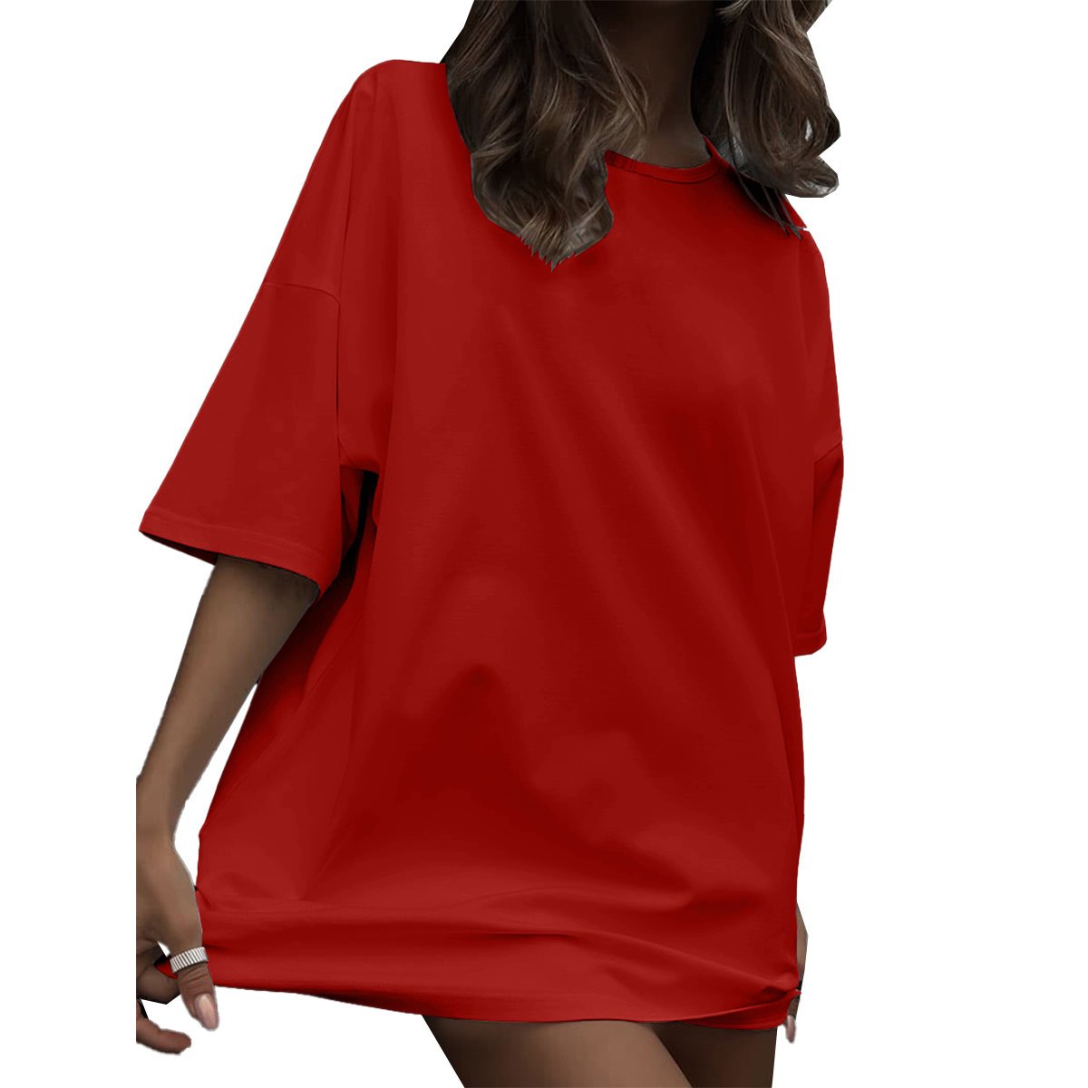 KOSZULKA DAMSKA OVERSIZE DŁUGA DUŻA LUŹNA CZERWONA KRÓTKA SUKIENKA XL