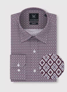 Koszule męskie - Brązowa wzorzysta koszula męska - grafika 1