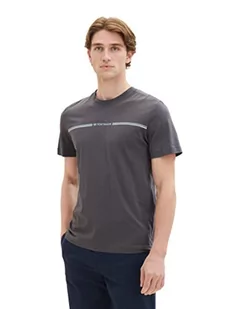 T-shirt męski TOM TAILOR z nadrukiem w paski i logo, 10899-Szary asfalt, M - Koszulki męskie - miniaturka - grafika 1