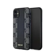 Etui i futerały do telefonów - DKNY Leather Checkered Mono Pattern MagSafe - Etui iPhone 11 (czarny) - miniaturka - grafika 1