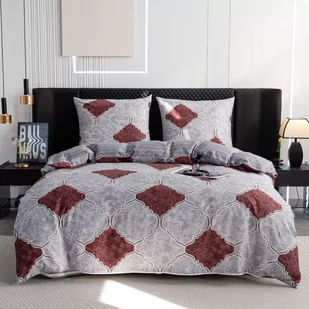 Cotton World Pościel 160x200 3cz QM2737 szaro-bordowa glamour bawełniana - Pościel - miniaturka - grafika 1