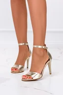 Sandały damskie - Złote sandały szpilki z zakrytą piętą pasek wokół kostki POLSKA SKÓRA Casu 2495-65 - miniaturka - grafika 1