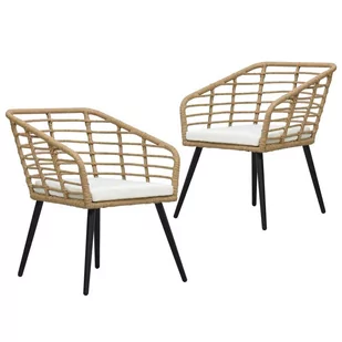 vidaXL Krzesła ogrodowe z poduszkami, 2 szt., polirattan, kolor dębowy - Fotele i krzesła ogrodowe - miniaturka - grafika 1