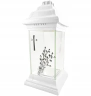 Lampiony i znicze - Znicz szklany kapliczka Wielkanoc bazie palemka biały + alleluja - miniaturka - grafika 1