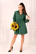 Sukienki - Ciemno Zielona Sukienka w Stylu Boho z Kopertowym Dekoltem - miniaturka - grafika 1