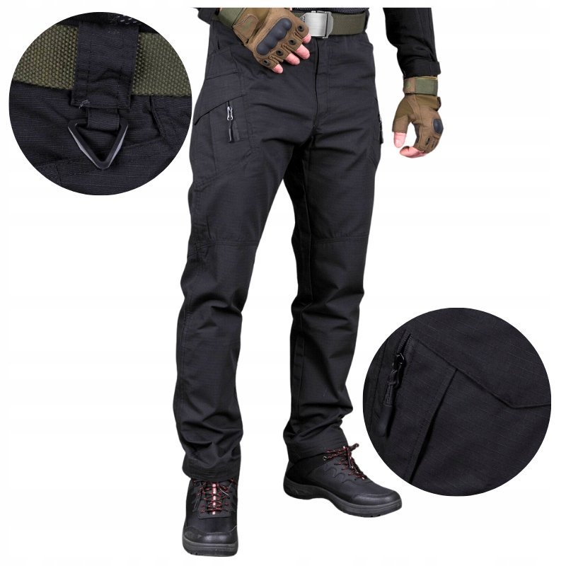 Spodnie męskie BOJÓWKI TAKTYCZNE robocze czarne wojskowe ochronne Survival