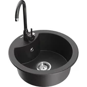 Zlewozmywaki z baterią - Mexen Diego zlewozmywak granitowy 1-komorowy z baterią kuchenną Telma, czarny nakrapiany - miniaturka - grafika 1