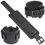 Akcesoria do smartwatchy - moVear Cw1 22mm Szeroki skórzany pasek do zegarka / smartwatcha | Czarny z czarnym przeszyciem, rozmiar M/L - miniaturka - grafika 1