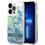 Etui i futerały do telefonów - Guess GUHCP14LLFLSN iPhone 14 Pro 6,1" zielony/green hardcase Flower Liquid Glitter - miniaturka - grafika 1