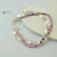 Bransoletki - Czaroit z perłami - delikatna bransoletka - miniaturka - grafika 1