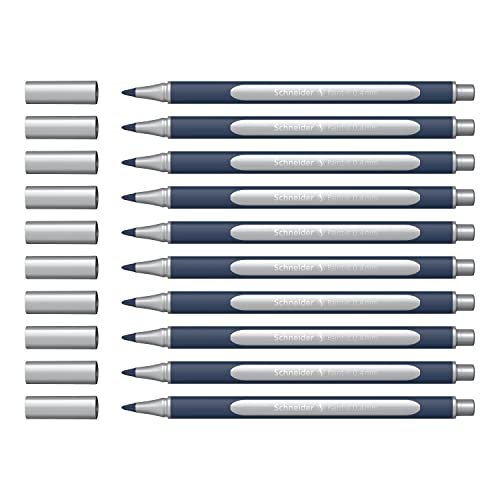 Schneider ML05001007 Metallic Rollerball długopis (grubość kreski 0,4 mm, tusz wysokometaliczny, szybkoschnący, obudowa z 88% biologicznego tworzywa sztucznego) 10 sztuk w kolorze srebrnym metalicznym