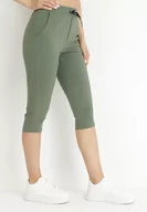 Spodnie damskie - Ciemnozielone Spodnie o Długości 3/4 z Gumką w Pasie Denika - miniaturka - grafika 1