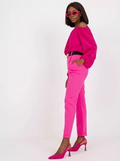 Spodnie damskie - Spodnie z materiału fluo różowy klasyczny elegancki chinosy nogawka prosta - grafika 1