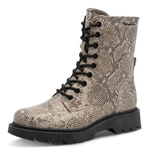 Tamaris Damskie sztyblety Lace Boot Flat 1-25918-43, Be?owy/skóra w??a, 39 EU