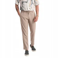 Spodnie męskie - Podwijane spodnie chino z dodatkiem lnu jasnobrązowe V3 OM-PACP-0198 S - miniaturka - grafika 1