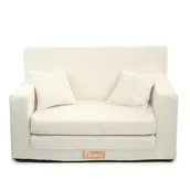 Zestawy mebli dla dzieci - Sofa kanapa rozkładana dla dzieci piankowa pufa sztruks kremowy - miniaturka - grafika 1