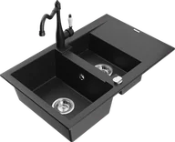 Zlewozmywaki z baterią - Mexen Gaspar zlewozmywak granitowy 1,5-komorowy z ociekaczem i baterią kuchenną Carla czarny/srebrny metalik - 6507-73-670700-70 - miniaturka - grafika 1