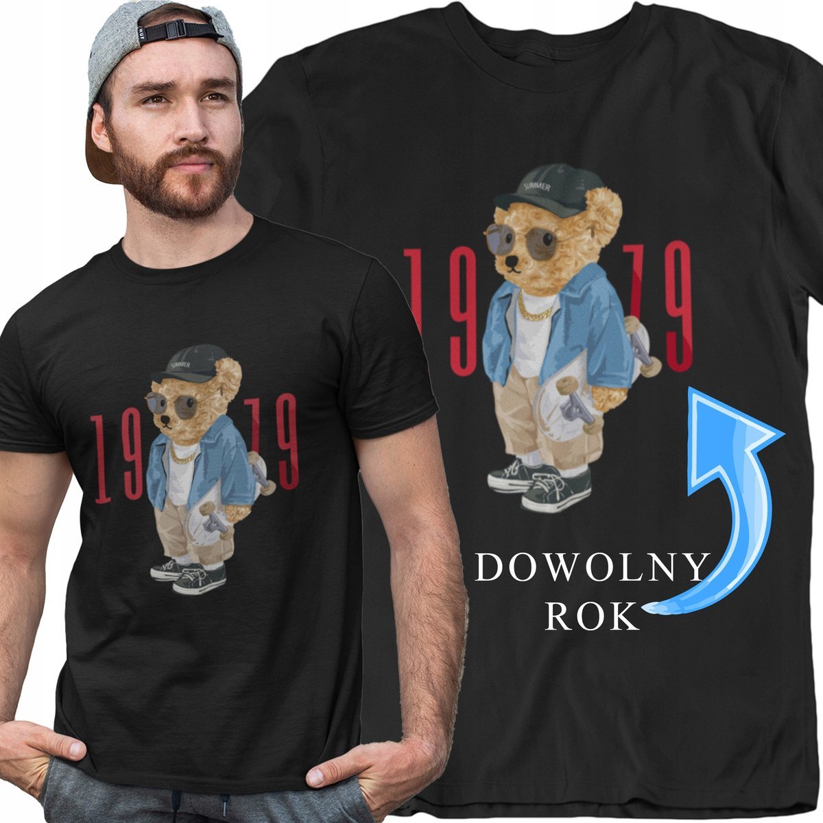 Koszulka z misiem na URODZINY 20 30 40 50 60 prezent dla NIEGO miś