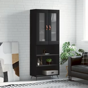 vidaXL Witrynka, czarna, 69,5x34x180 cm, materiał drewnopochodny - Szafki nocne - miniaturka - grafika 1